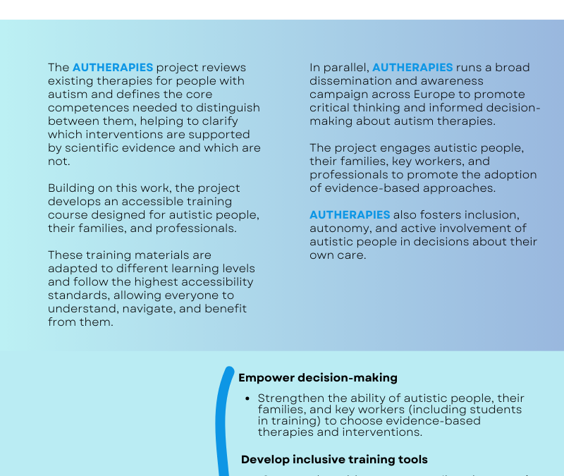 AUTHERAPIES: Upgrading competences for choosing evidence-based therapies for people with autism, their relatives and their key professionals.